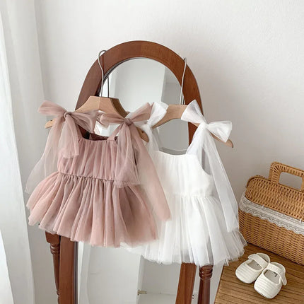 2024 Summer New Sleeveless Lace Bodysuit Infant Baby Girl Party Mesh Dress Infant Girls Princess Dress Jumpsuit