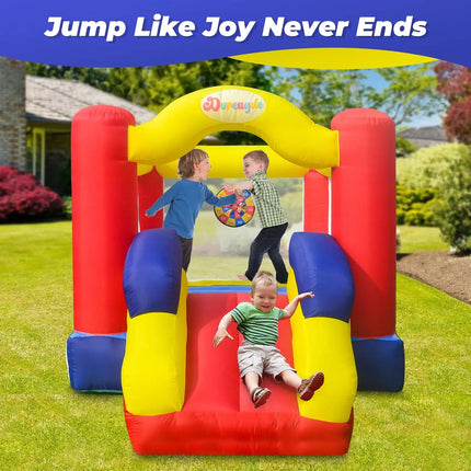 Outdoor Bounce House with Slide Inflatable Bouncer Backyard Playground Sets with Blower, Dart Target Game for Kids 6.6x9.6x5.8ft