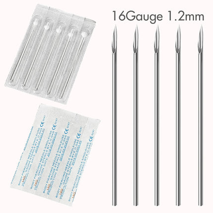 Disposable Sterile Body Piercing Needles Stainless Steel 0.8/1.0/1.2/1.6/2.0mm for Ear Nose Belly Tongue Eyebrow Piercer Tools