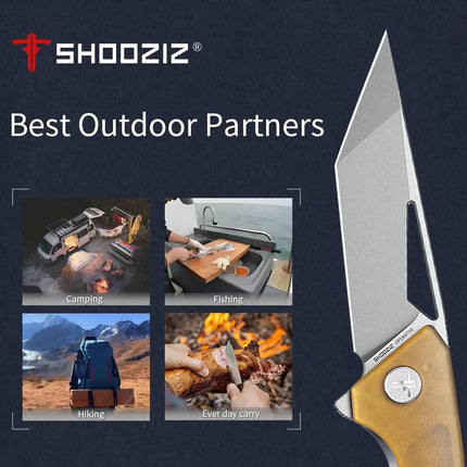 SHOOZIZ Folding Pocket Knife for Men, Flipper EDC knife, 3.39" 14C28N Steel, Ultem/G10 Handle with Clip,Outdoor  Camping Tool