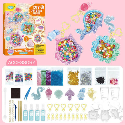 Kids DIY Crystal Glue Key chain Art Craft Set for Girls birthday Gift