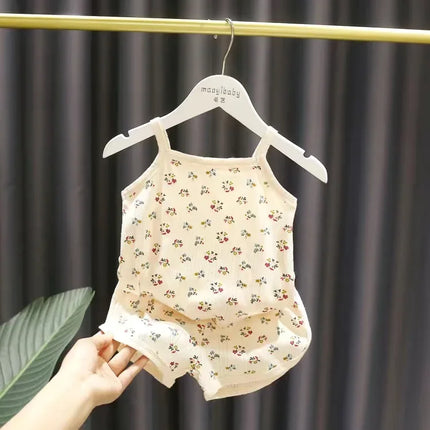 Baby Clothes Sets Summer Toddler Girl Strap Suits Cotton Printing Kids Boy Tops Tee and Shorts Infant Tracksuit Newborn Set