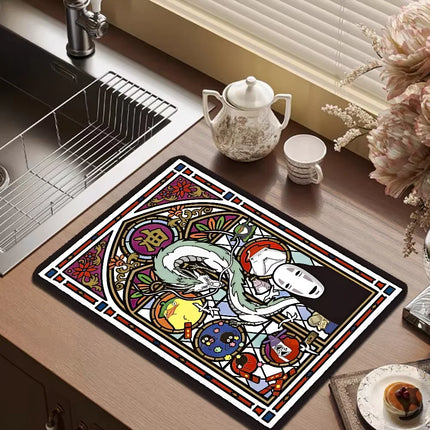VIKAMA Anime Diatomite Quick-drying Dishwashing Carpet Print Kitchen Dishes Coffee Machine Draining Dinnerware Cups Non-slip Rug