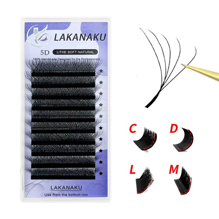 LAKANAKU 6D W Shaped L M Curl Cilios 5D W Clover Russian Eyelashes Extension Volume Lashes Extension Angle W Shape Mink Lashes