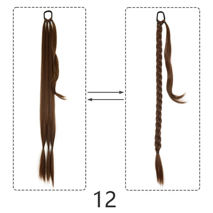 Synthetic Braided Ponytail Extensions Black Natural Hairpiece Long Pony Tail with Hair Tie Rubber Band Hair Blonde for Women