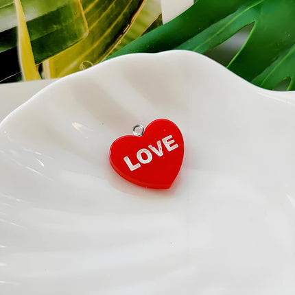 10pcs/lot Love BE MINI Heart Red Resin Charms Pendants for DIY Jewelry Making Findings Handmade Earrings Bracelets Accessories