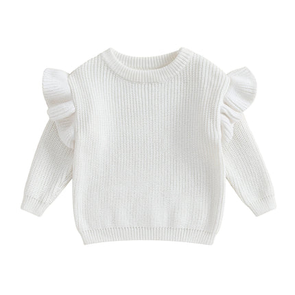 Pudcoco Infant Newborn Baby Girl Sweaters Cute Ruffle Long Sleeve Solid Color Knit Pullover Toddler Loose Tops 0-3T