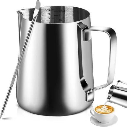 350ml/600ml (12 Oz/20 Oz) Milk Frother Steam Canister Stainless Steel Coffee Latte Art Milk Carafe Cup with Art Pen, 12 Oz