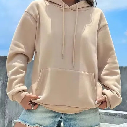 Solid Color Casual Hoodie For Female Pocket Creative Sweatshirts All-Match Street Clothes Womens Fleece Unisex Pullovers