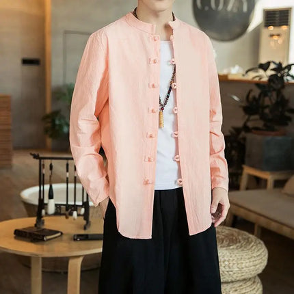 Versatile Loose-fit Long Sleeve Shirt Men's Casual Chinese Style Tang Suit Jacket Summer Lightweight Linen Top