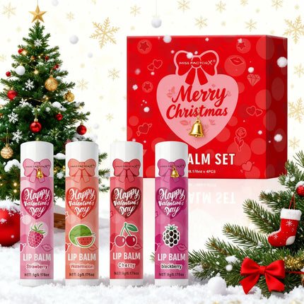 Women's Gifts 4PCS/Box Lip Balm Set Moisturizing and Glossy Suitable for Dry Lips Valentine's Day Gifts for