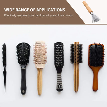 Boao Hair Brush Cleaner, 2 Pieces Mini Hair Dirt Remover Brush with Metal Wire Rake, Wooden Handle for Home and Salon Use