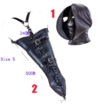 BDSM Leather Armbinder Restraint Fetish Bondage Handcuff Ankle Cuff Hood Mask Adult Game Set Erotic Accessorie Sex Toy for Women