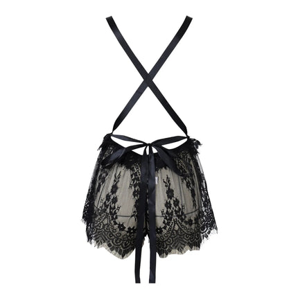 Black Nightgown For Women Deep V-Neck Hollow Out Eyelash Lace Sexy Lingerie Sleepwear Women's Backless See-Through Nightdress