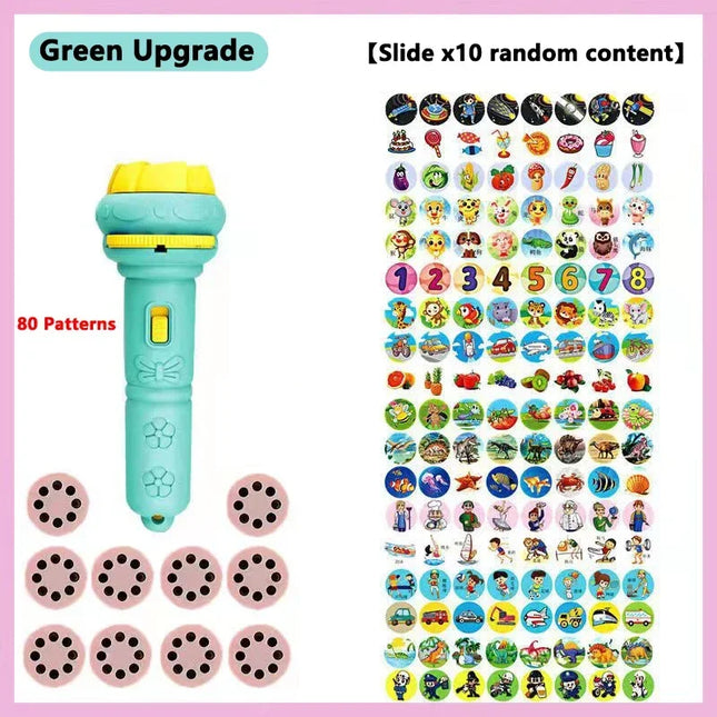 Children Projection Flashlight Toy Bedtime Story Book Early Education Toys Baby Projector Torch with 80 Patterns for Kids Gift