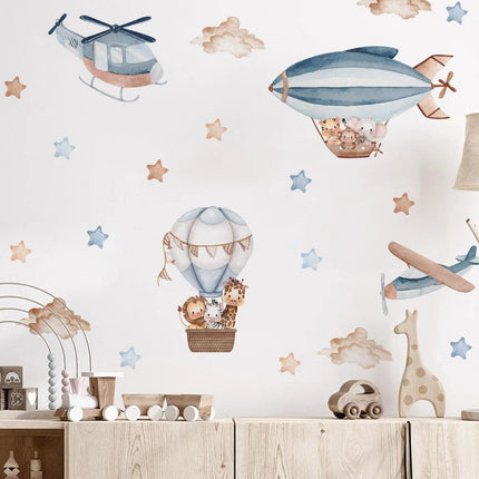 Watercolor Animals Hot Air Balloon Clouds Wall Stickers for Kids Room Baby Nursery Room Wall Decals Boy Room Stickers Wall Decal