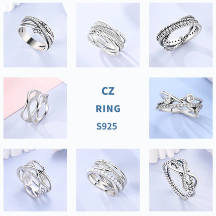 Shine Zircon Ring 925 Silver Original Stone Multi Layer Simple Infinitely Wide Rings For Women FineJewelry Wedding Party Gift