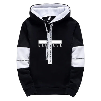 Cross Printed Male Hooded Sweatshirts Sweatpants Black White Mix Color Sportswear All Season Daily Casual Sport Hoodie Tracksuit