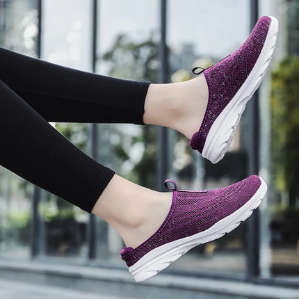 Women's Ultra Light Oversized Running Shoes, Fashionable Fly Woven Breathable Mules Sports Sneakers Plus Size 35-42