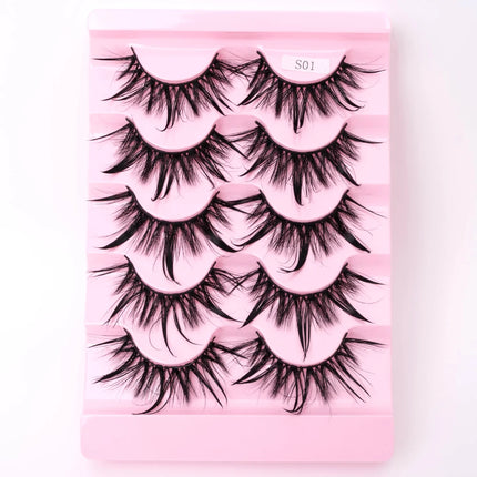 New 5 Pairs Wet False Eyelashes Naturally Wear False Eyelashes Everyday Sharp Tail Thick Simulation Cross Makeup Lashes