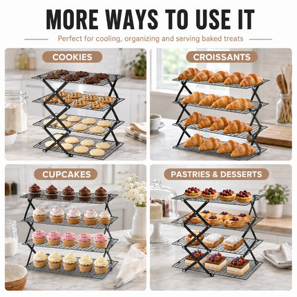 Foldable 2/3/4 Tier Cooling Rack For Baking Space Saving Stackable Wire Grid Cookie Cake Stand Easy Storage Baking Tools
