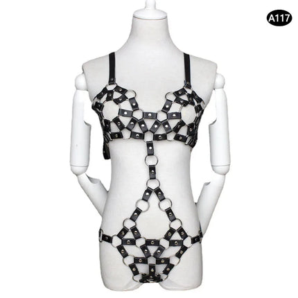 Bondage Harness Metal Leather Clothes Sexy Lingerie Bra Panty Adult Games Restraints Fetish Wear Erotic Costume BDSM Sex Toys