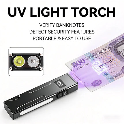 EDC Flashlight Magnetic UV Black Light RGB Side Light Pen Clip Waterproof for Outdoor Inspection Money Detecting Daily Carry