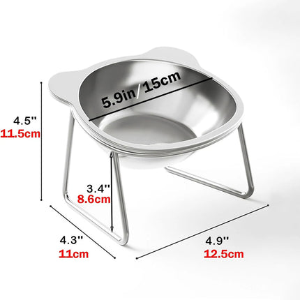 Cat Bowls Tilted Neck Guard Cat Food Bowl Indoor Stainless Steel Shatter Resistant Elevated 15° Pet Bowl For Kitten Puppy