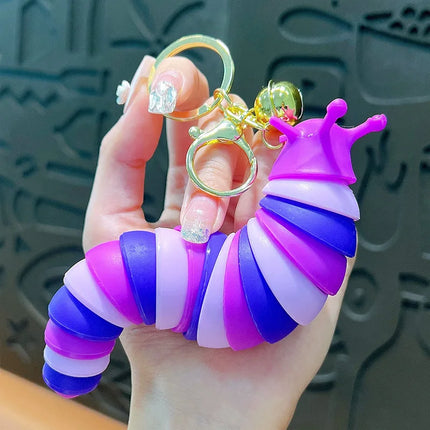 Cute Fidget Slug Keychain Toys 3D Articulated Stretch Caterpillar Sensory Stress Relief Flexible Keyring Bag Phone Pendent Charm
