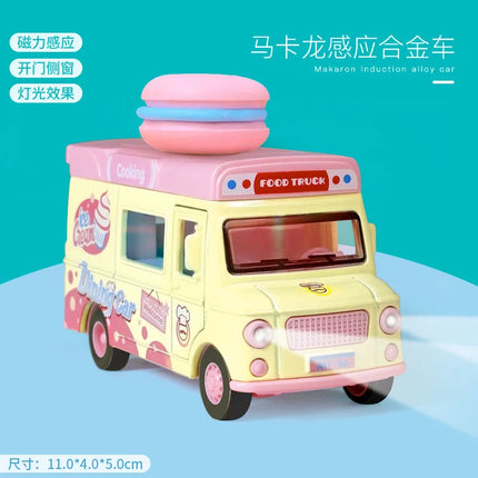 1:36 Q-version Pull Back Fast Food Car Alloy Car Model Burger Magnetic Induction Novelty Sound and Light Toy Children's Gift