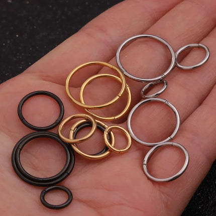1PC Stainless Steel Simple Classic Round Circle Hoop Earrings For Women Men Punk Smooth 6-16mm Huggie Earring Piercing Jewelry
