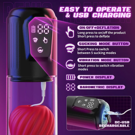 Male Penis Training Vibrator Vacuum Suction Penis Erection Masturbator LED Display Pocket Pussy Training Male Masturbation