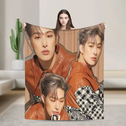 Mingi Kpop Ateez Band Flannel Blanket Autumn  Warm Bedding Throws for Children Outdoor Funny Bedspread Sofa Bed Cover