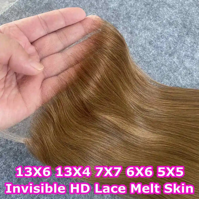 13x4 13x6 HD Lace Frontal Only Melt Skins #27 Honey Blonde Brazilian Remy Straight Human Hair 5x5 6x6 HD Lace Closure Pre-plucked