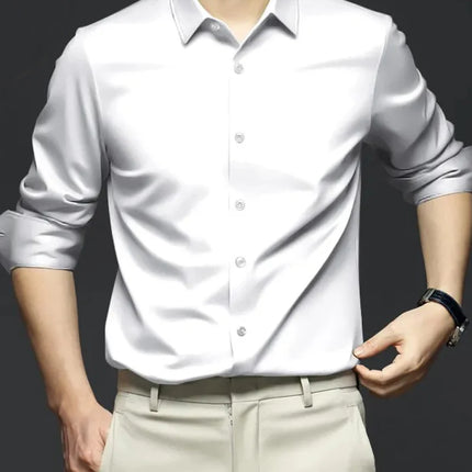 S-6XL Men's Blue Shirt Business Leisure Social Fashion High Quality Ice Silk Shirt Casual Work Top