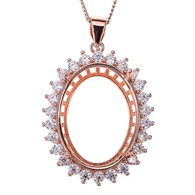 MeiBaPJ Inlay Multi Size Oval Gemstone S925 Sterling Silver DIY Empty Pendant Holder for Women Fine Charm Wedding Jewelry