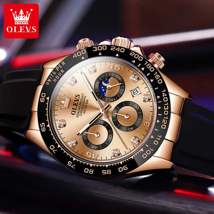 OLEVS 2875 Fashion Men's Watch Luxury Original Moon Phase Calendar Wristwatch Chronograph Luminous Waterproof Watch For Men
