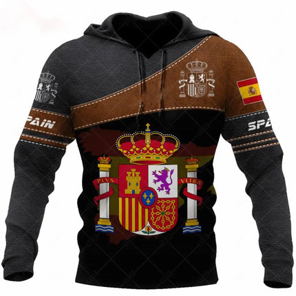 New Spanish Skull Hoodies Men's Hoodie 3D Print Spain Flag Tops Autumn Long Sleeve Streetwear  Hooded Hoodie For Men Clothing
