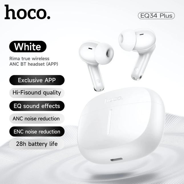 HOCO ANC Acitve Noise Reduction Wireless Bluetooth 5.4 Earbuds With App Control EQ Sound HiFi Sports Music Earbuds 28H Standby