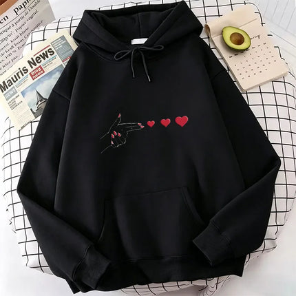 Harajuku Hand with Love Print Hoodies Spring Autumn Winter Casual Hoodies Sweatshirts Men Women Long Sleeve Clothes