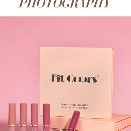 Six-piece lip gloss set, waterproof, anti-fading, easy to apply, velvet matte lip gloss