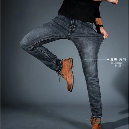 Professional Jeans Relaxed Straight Elastic Jeans Ultra Breathable Lightweight Jeans Casual Office Wide Denim Trousers.