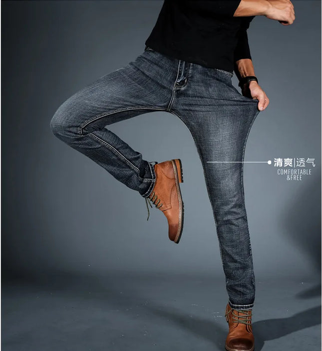 Professional Jeans Relaxed Straight Elastic Jeans Ultra Breathable Lightweight Jeans Casual Office Wide Denim Trousers.