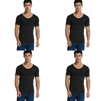 4Pcs Summer Ice Silk Men T-Shirt Vest Men's No Trace Sports Short Sleeve T-shirt Solid V-neck Tees Quick Dry Shirt Tops Fitness