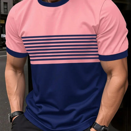 Oversized t-shirt Men's T Shirt Summer Fashion Casual Round Neck Short Sleeve Top Striped Printed Men's Clothing T-shirt