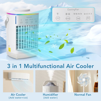 Desktop Air Conditioner Fan Portable Air Cooler Fan With LED Night Light Humidifier Mini Water & Ice Cooling Fan For Home Office