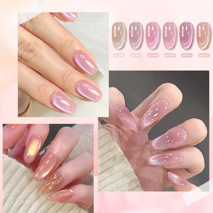 MSRUIOO 8ml Pink Cat Eye Magnetic Gel Nail Polish, Holographic Rainbow Varnish DIY Home Salon Festive Gift  For Valentine's Day