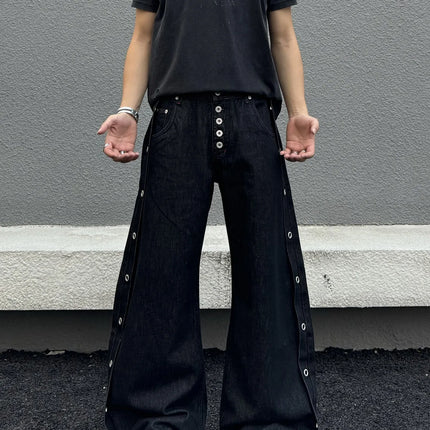 American High Street Black Baggy Jeans Men Women Streetwear Vibe Y2k Loose Breasted Design Wide Leg Denim Scimitar Jeans Pants