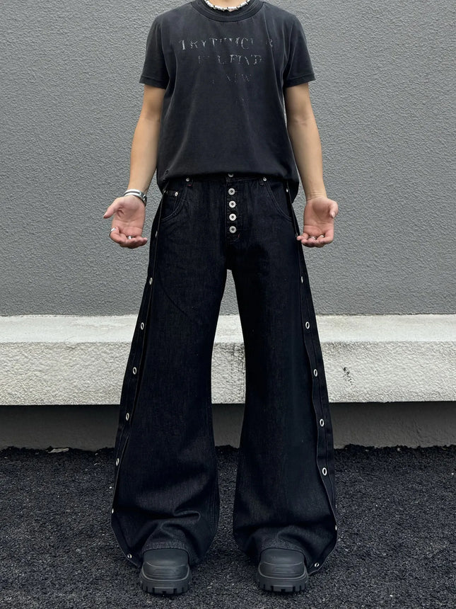 American High Street Black Baggy Jeans Men Women Streetwear Vibe Y2k Loose Breasted Design Wide Leg Denim Scimitar Jeans Pants