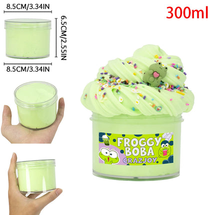70ml/300ml Frog Fluffy Butter Slime Set Scented Slime for Kids Party Favor and Christmas Gift Putty Complete with Slime Charms
